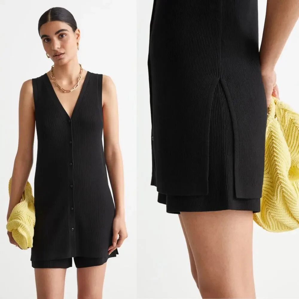 NEW & Other Stories Long Ribbed Knit Sweater Vest Top w/ Side Slits XS
